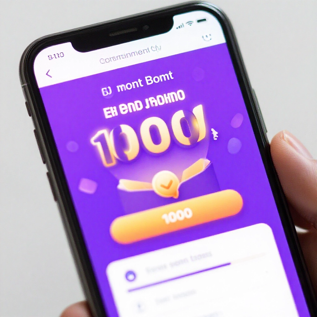 closeup of smartphone displaying tu entertainment city app with first deposit bonus popup showing 1000 send 1000 offer and verification steps in vibrant purple tones