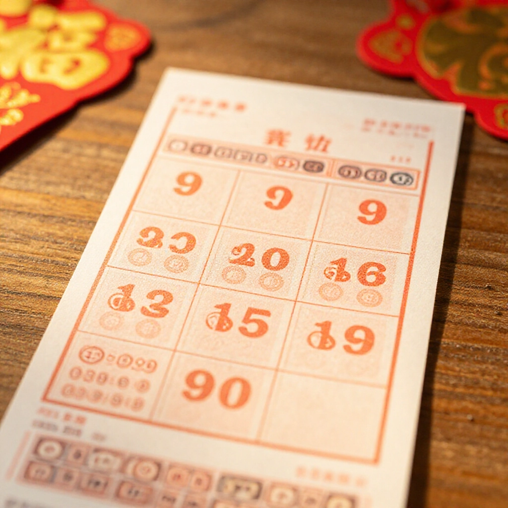 彩票特寫顯示 6 碼對上 9 個加碼號,春節裝飾桌邊金光閃閃充滿期待