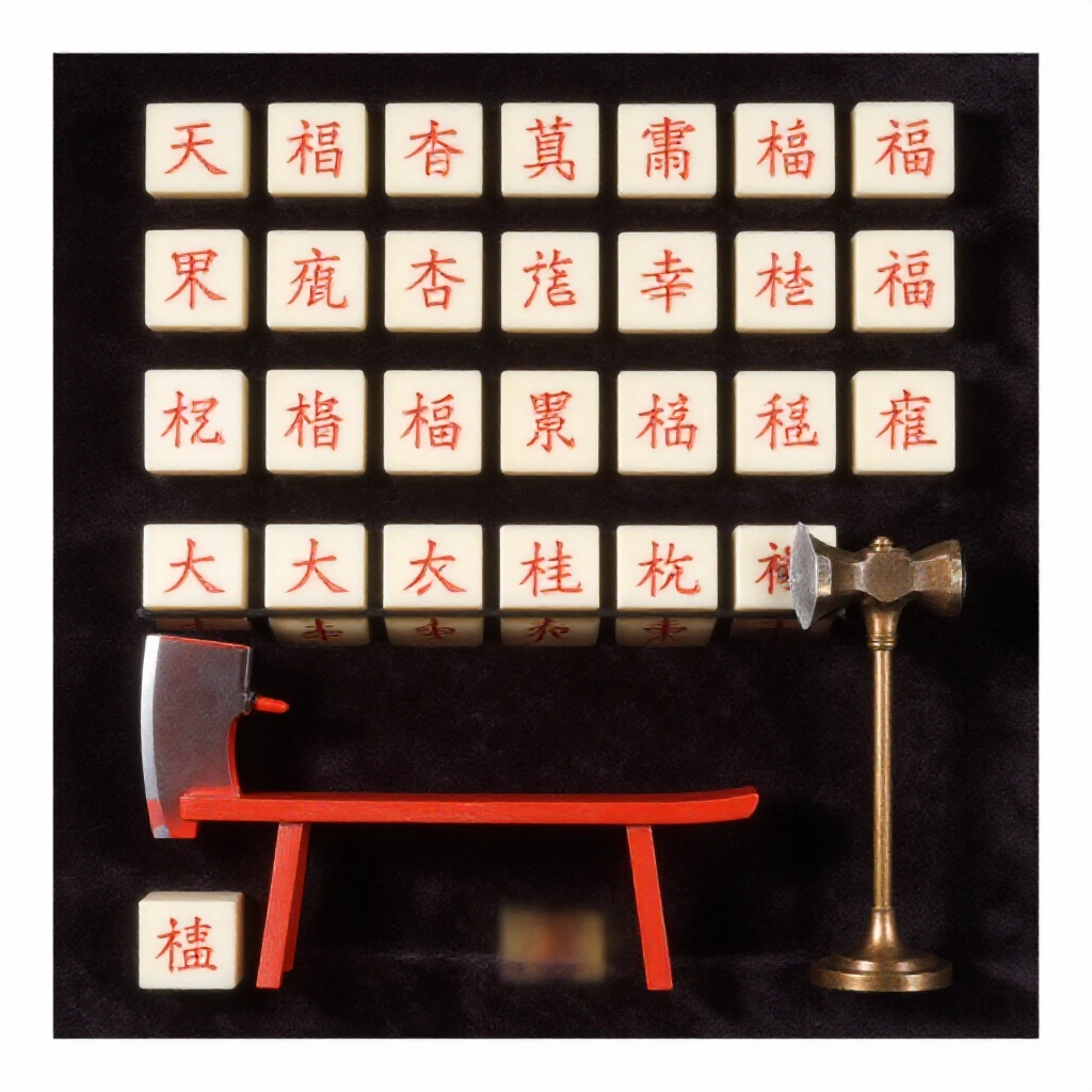 天九牌文子系統22張牌優雅排列,從天地人到銅錘降序,暗絨背景柔光顯階級