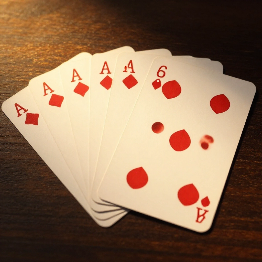 dramatic illustration of supreme treasure combination in Tianjiu with small dot cards of three and six dominating larger point cards on a dark wooden surface evoking triumph and cultural symbolism in golden hour glow