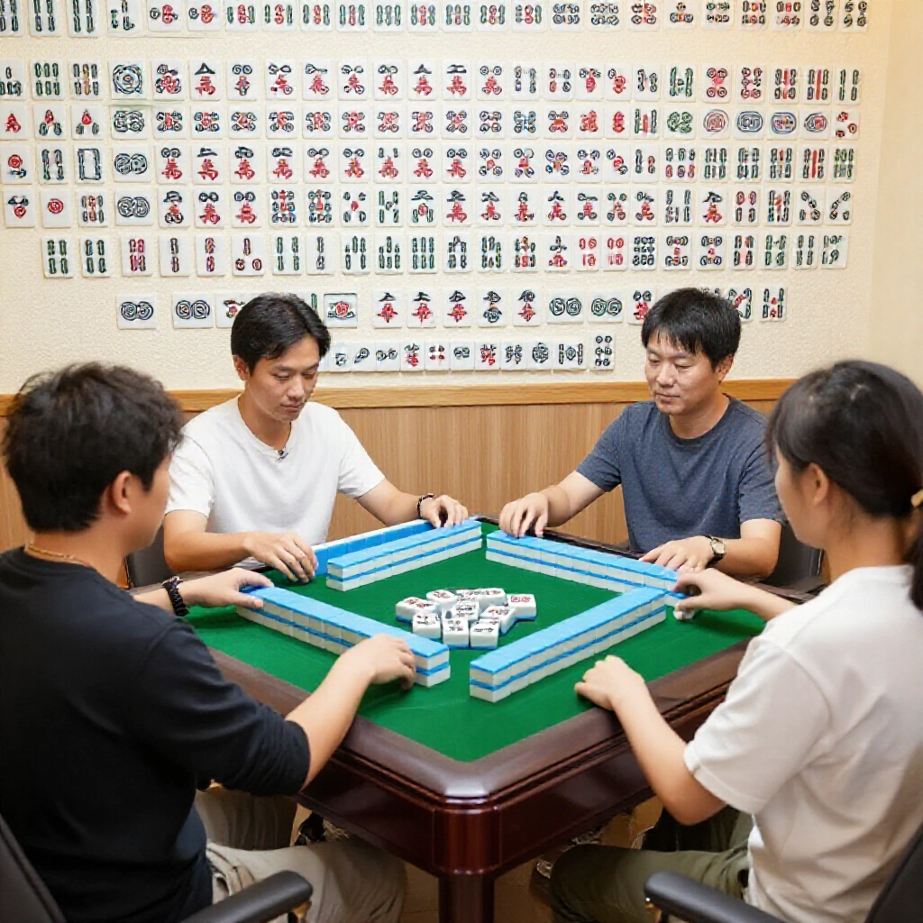 四人對三人麻將的對比畫面，牌牆變少、中間萬子少了大堆，摸牌動作超動感，顏色亮眼秀出差異