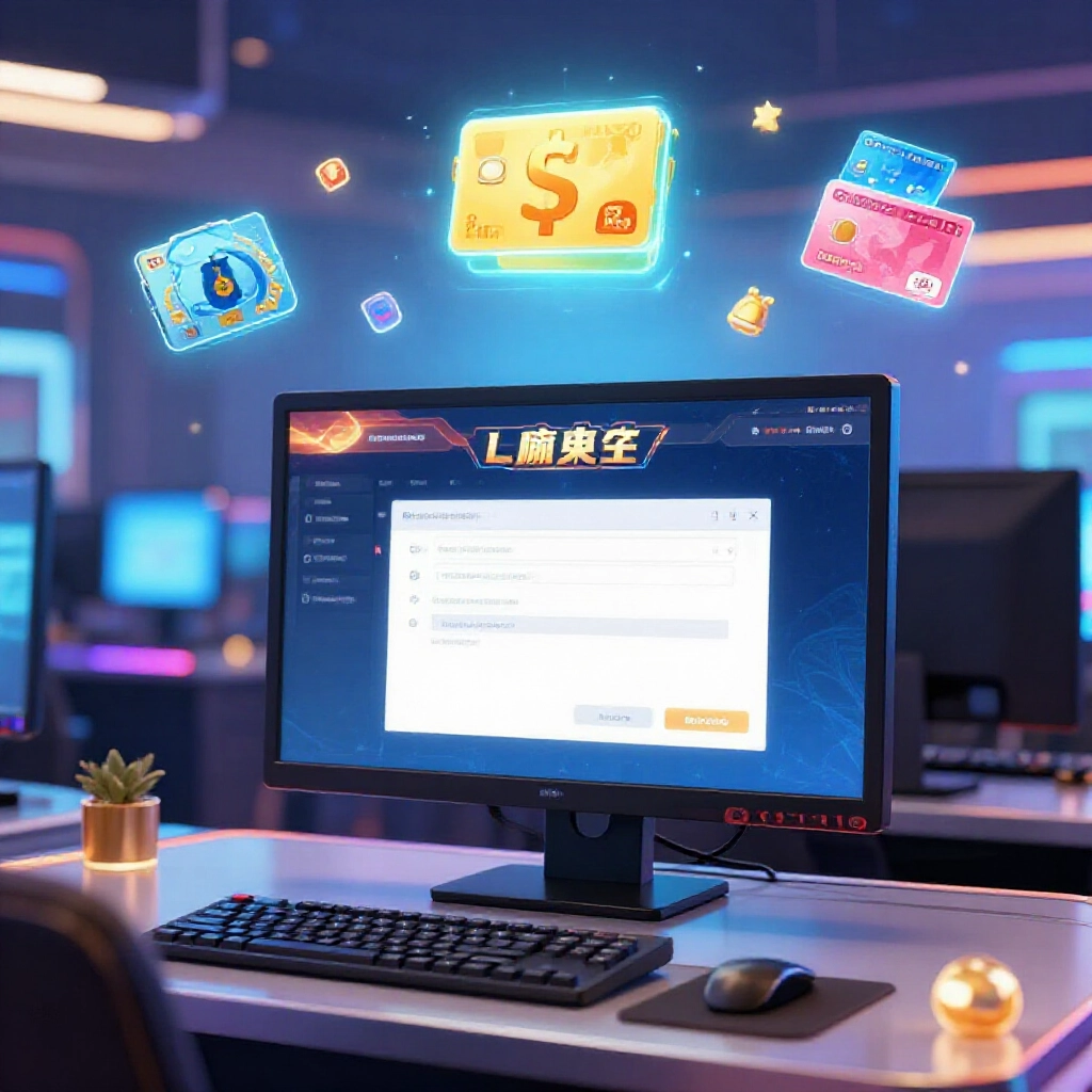 modern online casino lobby with new player at computer screen completing registration form surrounded by glowing bonus icons and taiwanese bank cards in soft blue lighting