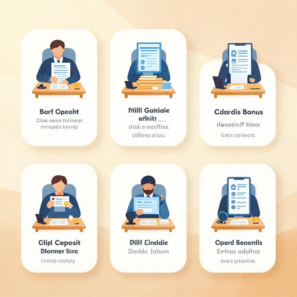 step by step infographic on desk with icons for real name authentication bank binding deposit and customer service chat for claiming tu first deposit bonus in warm daylight
