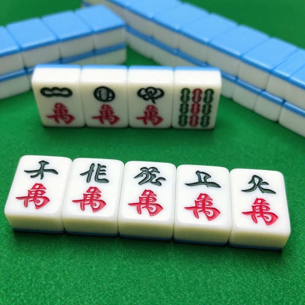 台灣麻將碰碰胡牌型近拍,綠呢桌上有五組精準刻子跟一對將眼,萬筒條花色清楚可見