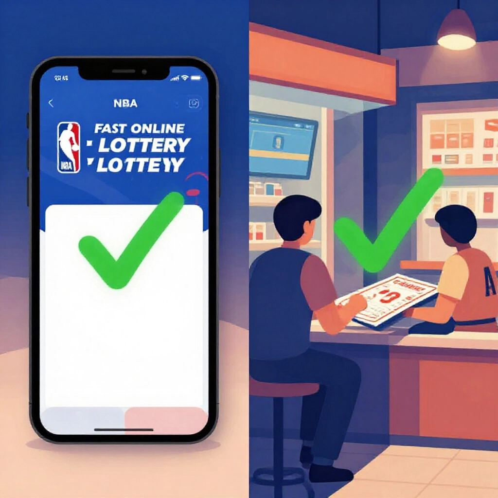 畫面分割比對線上運彩App即時通知NBA賽果與店內掃描實體彩券,綠勾勾顯示派彩確認