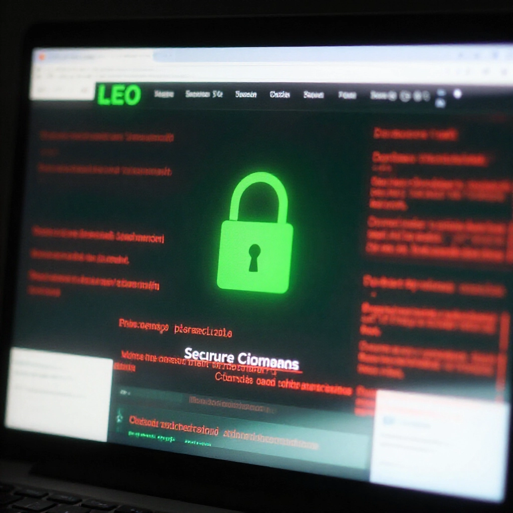 電腦畫面顯示 LEO 官網的安全驗證，綠色 SSL 鎖頭與防釣魚警示