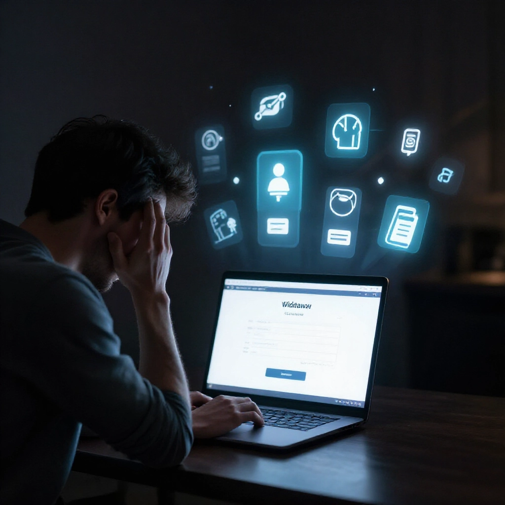 A frustrated player in a dark room gazing at a laptop screen displaying a stalled withdrawal request surrounded by glowing casino app icons and tense atmospheric shadows
