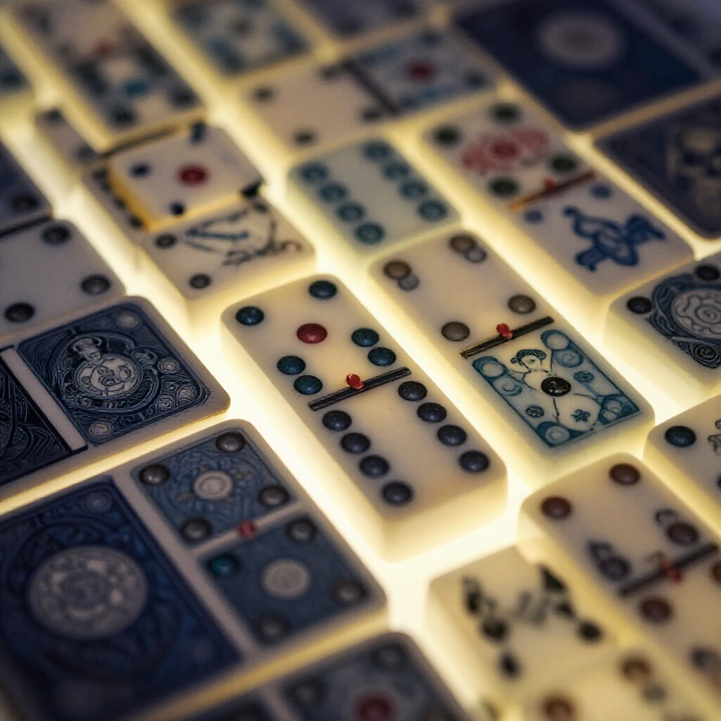 黑粒仔牌按等級排列，至尊天牌主導，紅黑點細膩古樸氛圍