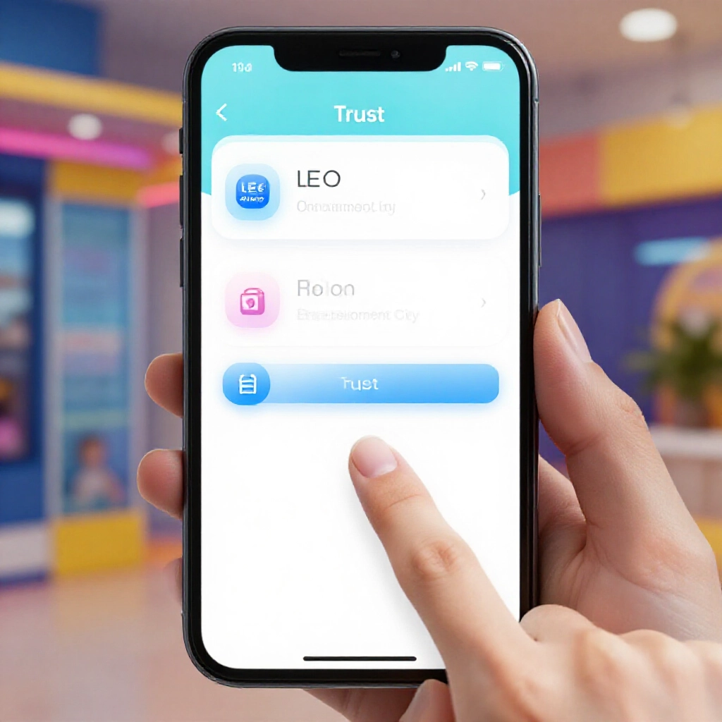 手機畫面示範 iOS 安裝 LEO App 的信任設定，步驟簡單明瞭