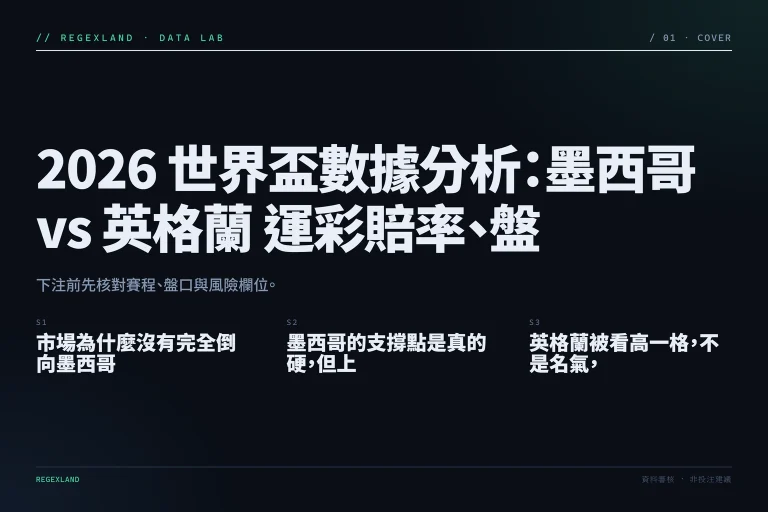 2026 世界盃數據分析：墨西哥 vs 英格蘭 運彩賠率、盤口欄位與風險 資訊圖封面